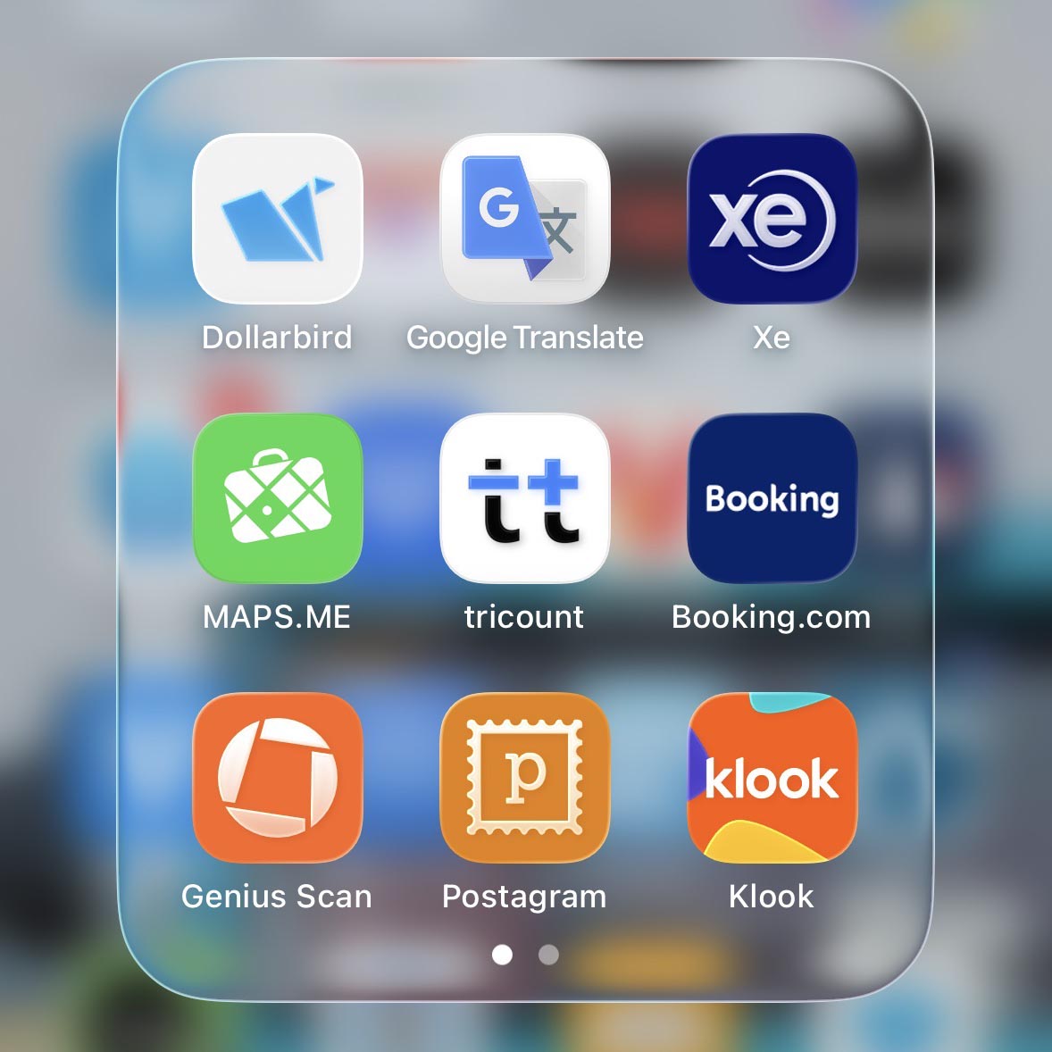Screenshot of Travel app icons on a iPhone